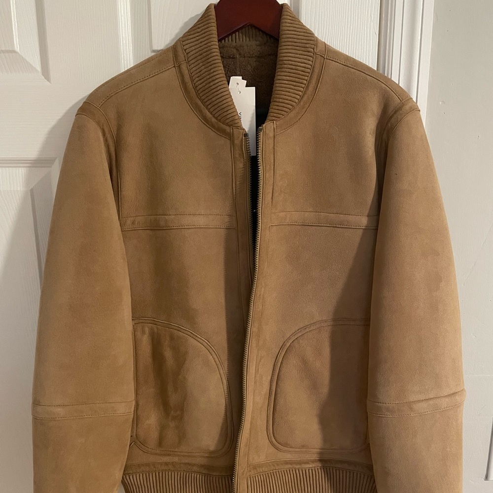 Vince Men’s Reversible Shearling Suede Leather Bomber Jacket Sz M